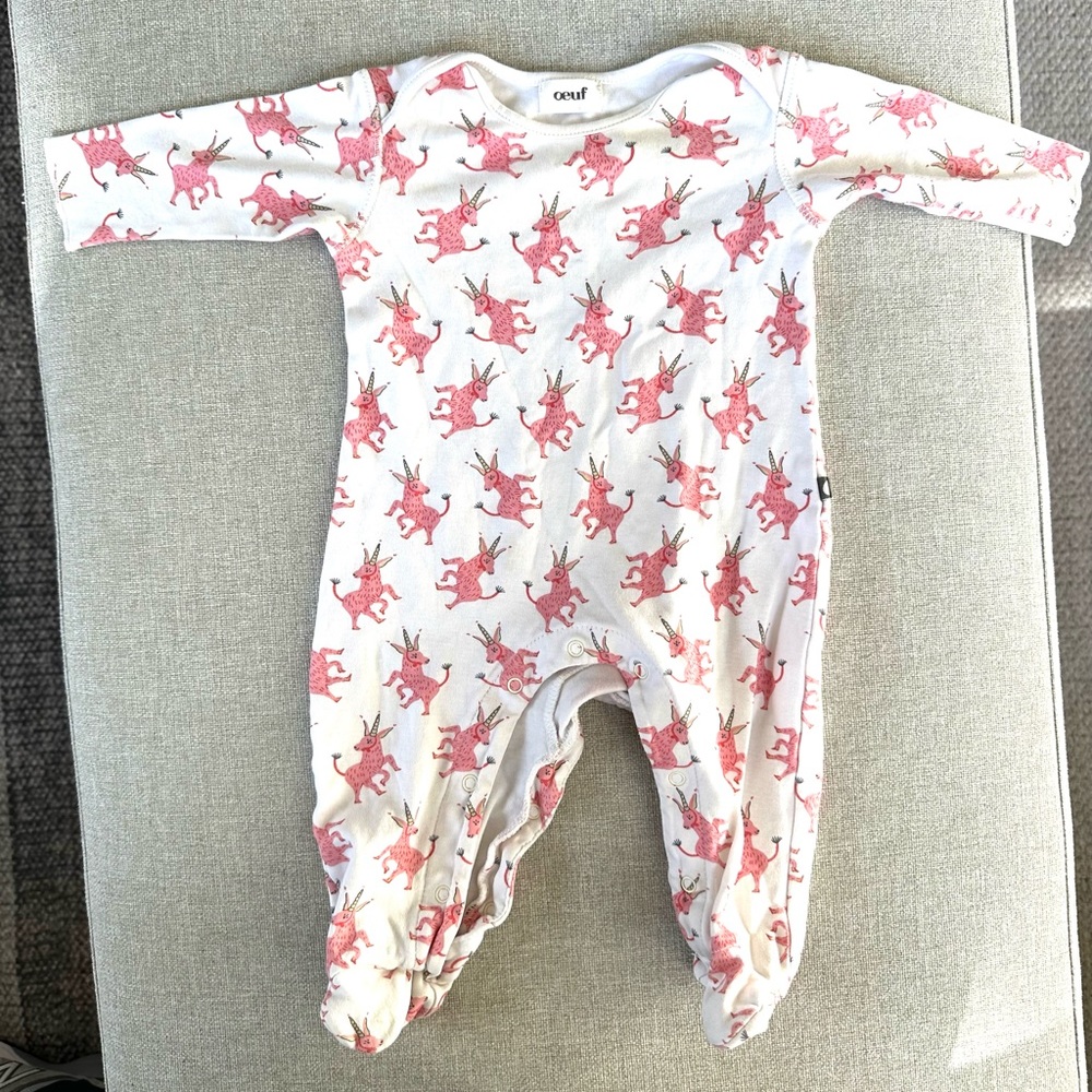 Oeuf Pink & White Unicorn Footie Jumper